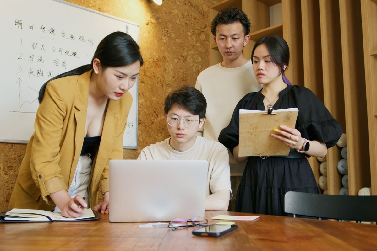 Two people working together